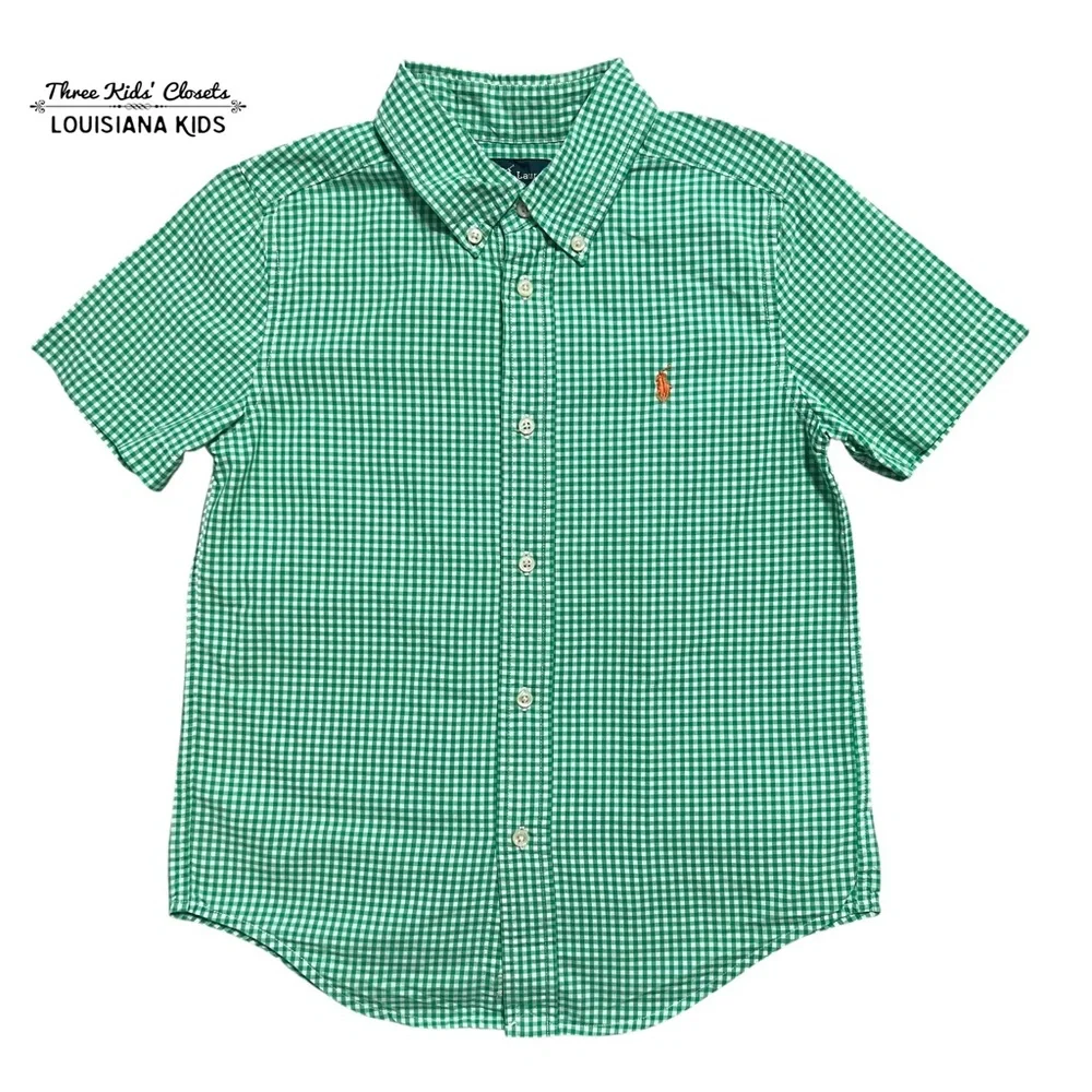 Ralph Lauren 6Y Green Gingham Checkered SS Button Down Shirt
